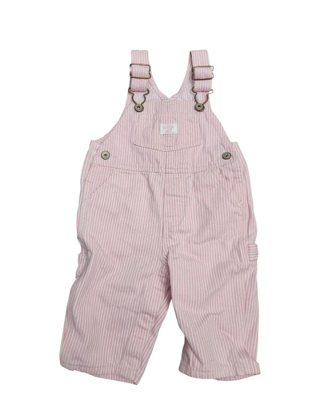 Oshkosh Vestbak Overalls Pink Stripe Railroad Girls 3-6 Months Denim Bib Baby